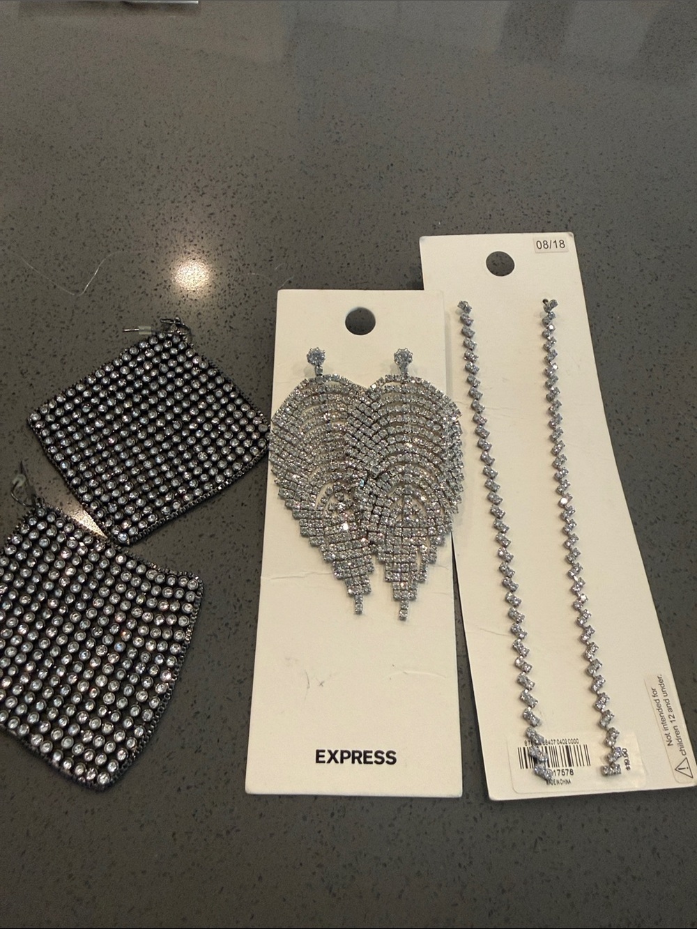 3 pair Express rhinestone mesh earrings flaw black silver